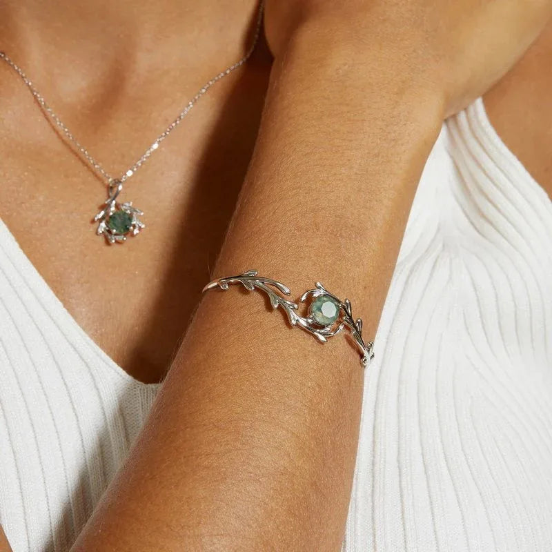 Fashionable Moss Agate Open Bangle — pendant close-up 3