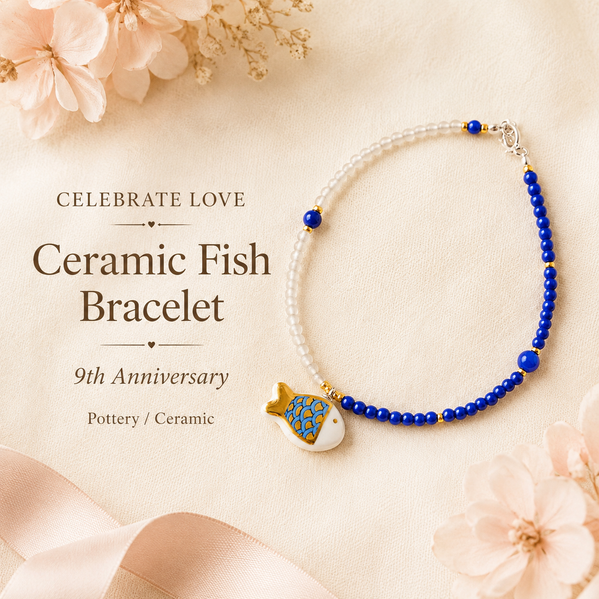 Ceramic Fish Joy Bracelet – 9th Anniversary Gift for Her