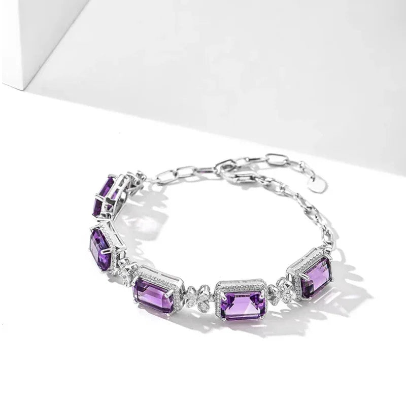five-stone amethyst bracelet angled product view on a white background