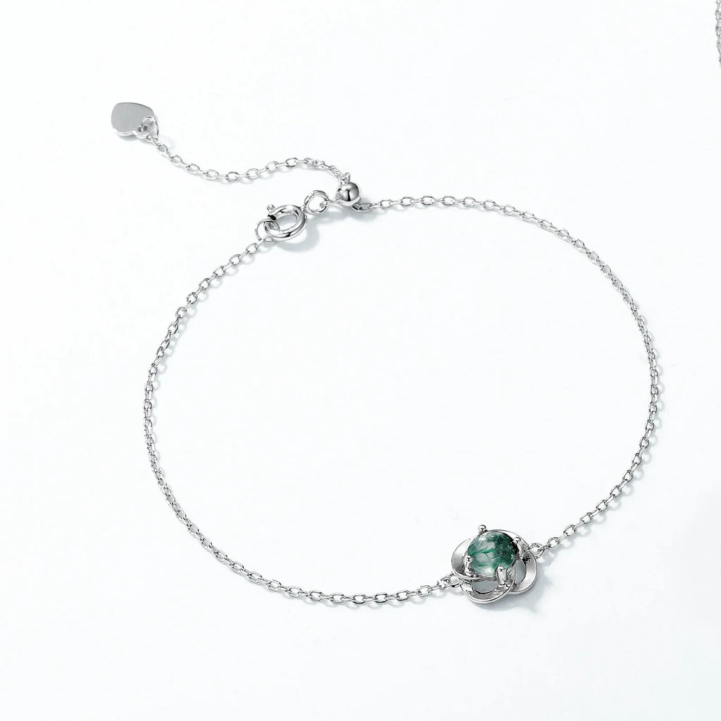 Flower Moss Agate Bracelet Women's Style — center stone detail 4