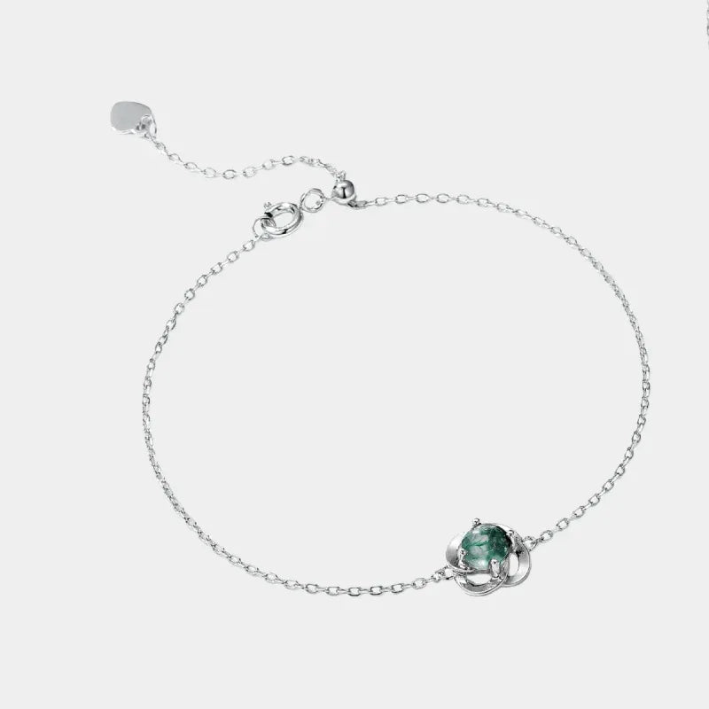 Flower Moss Agate Bracelet Women's Style — full bracelet view on a light background