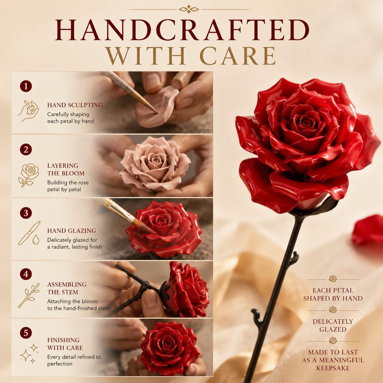 Forever Rose Porcelain Sculpture, size and feature guide