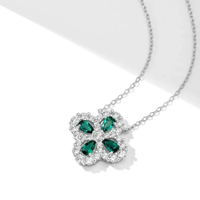 Four-Leaf Emerald Clover Pendant Necklace angled pendant detail