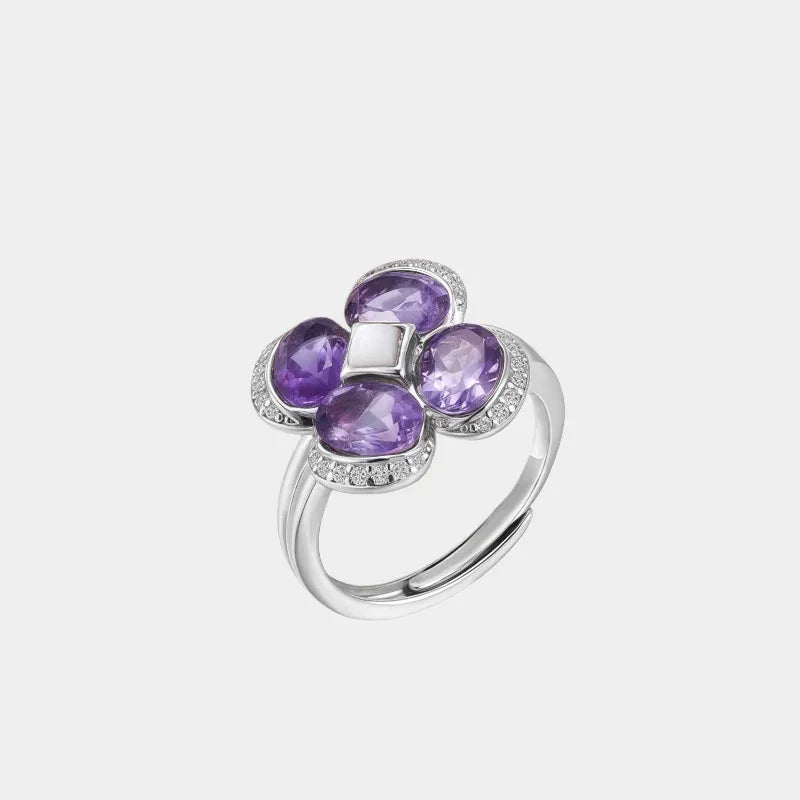 amethyst clover open ring front product view on a white background