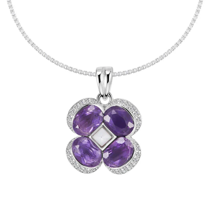 amethyst clover pendant necklace front pendant view on a white background