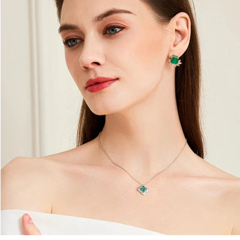 Four-Stone Emerald Floral Pendant Necklace presentation box product view