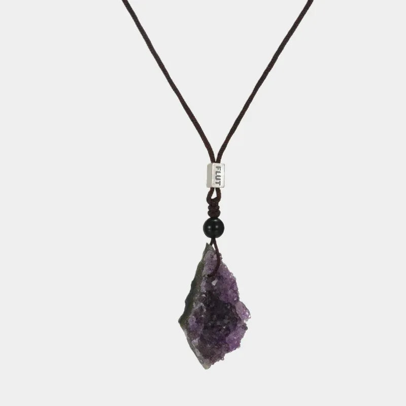amethyst cluster cord necklace full necklace view on a white background