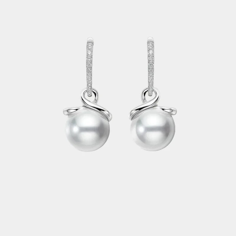 Freshwater Pearl Ribbon Drop Earrings — front view of freshwater pearl drop earrings