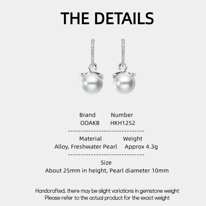 Freshwater Pearl Ribbon Drop Earrings — specification card with material and size details