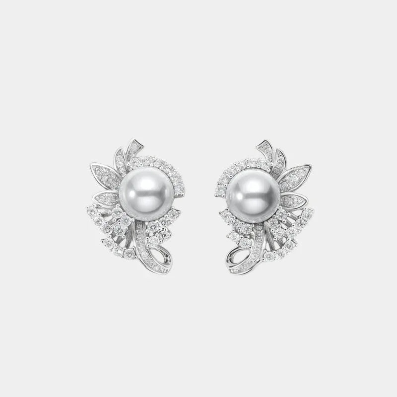 Shell Pearl Floral Cluster Stud Earrings — front view of shell pearl floral cluster studs