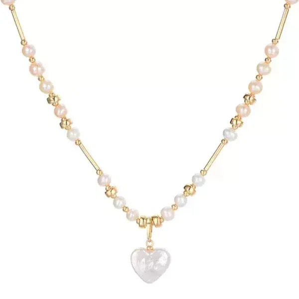 Baroque Pearl Heart Pendant Necklace with Gold Bar Accents — alternate isolated front necklace view