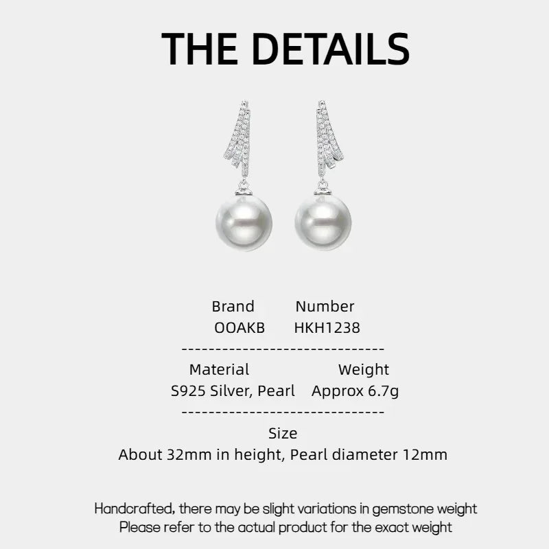 Pearl Tassel Drop Earrings — specification card with material and size details