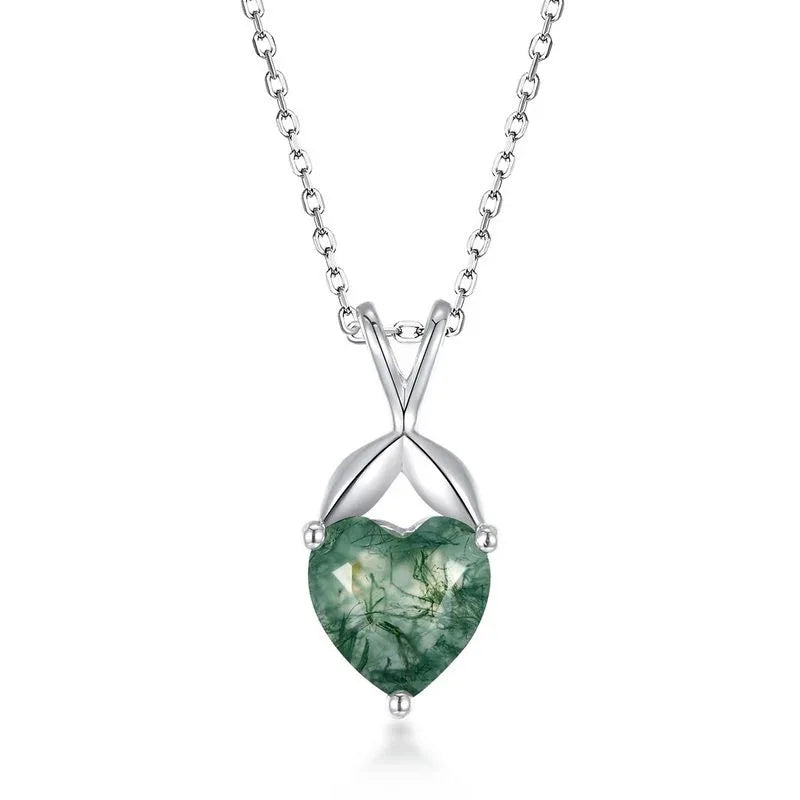 Fresh Heart-Shaped Moss Agate Pendant Necklace — full necklace arrangement 5