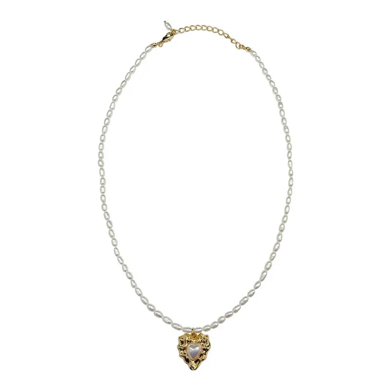 Pearl Heart Pendant Necklace with Gold-Tone Frame — alternate isolated full necklace view