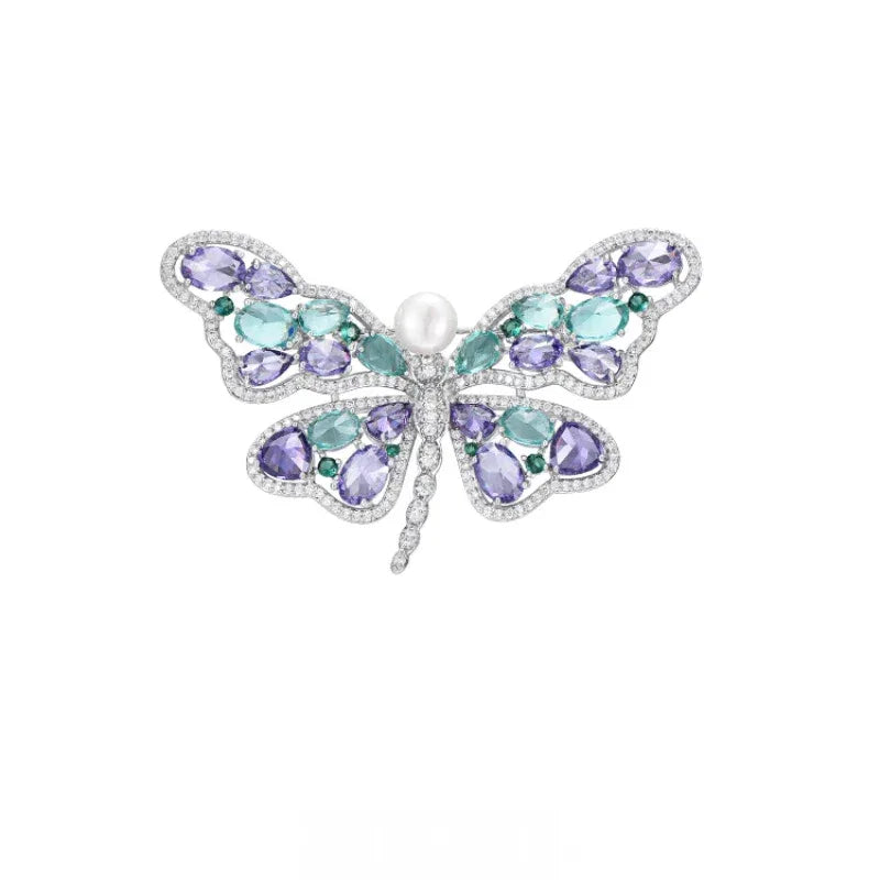Pearl Purple and Aqua Butterfly Brooch — alternate isolated front view