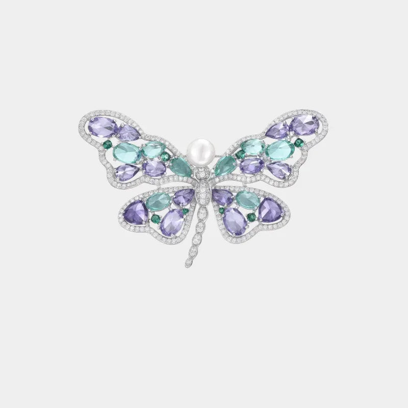 Pearl Purple and Aqua Butterfly Brooch — front view of purple-and-aqua butterfly brooch