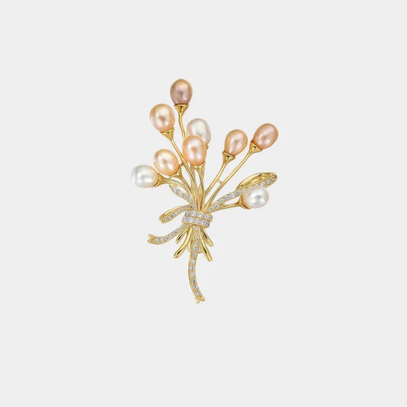 Two-Tone Pearl Spray Bouquet Brooch — front view of pink-and-white pearl spray brooch