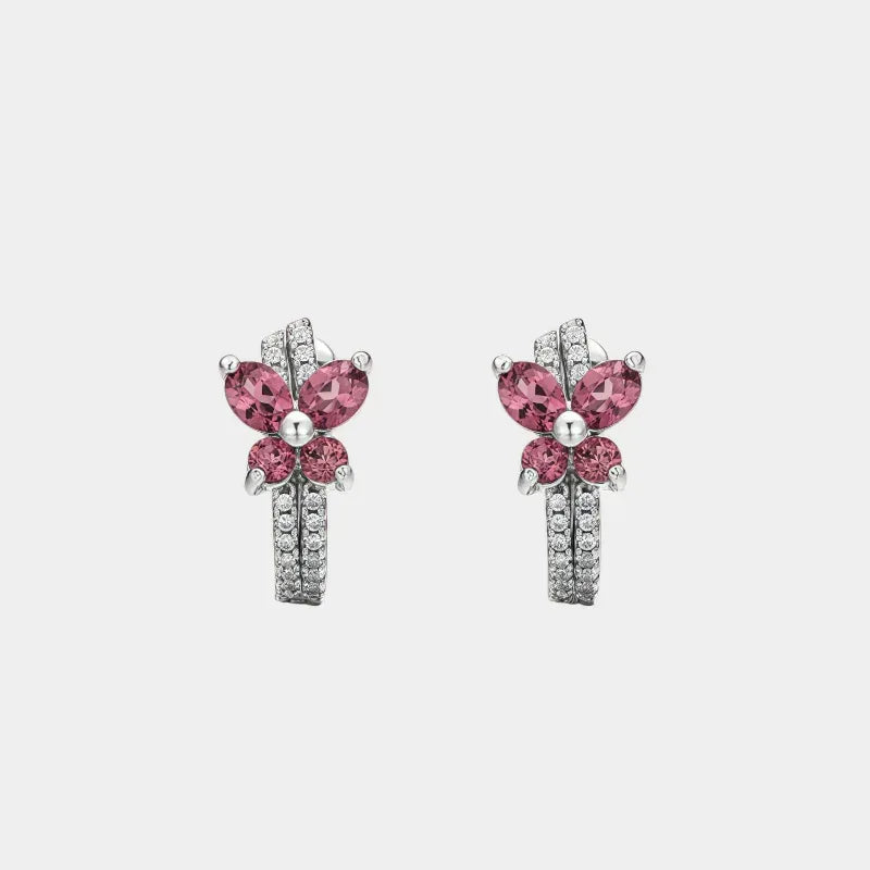 Garnet Butterfly Huggie Hoop Earrings front product view on a light background