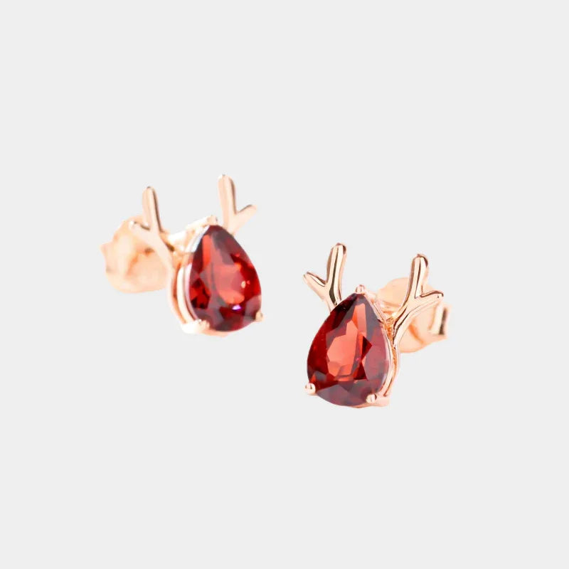 Garnet Deer Stud Earrings front product view on a light background