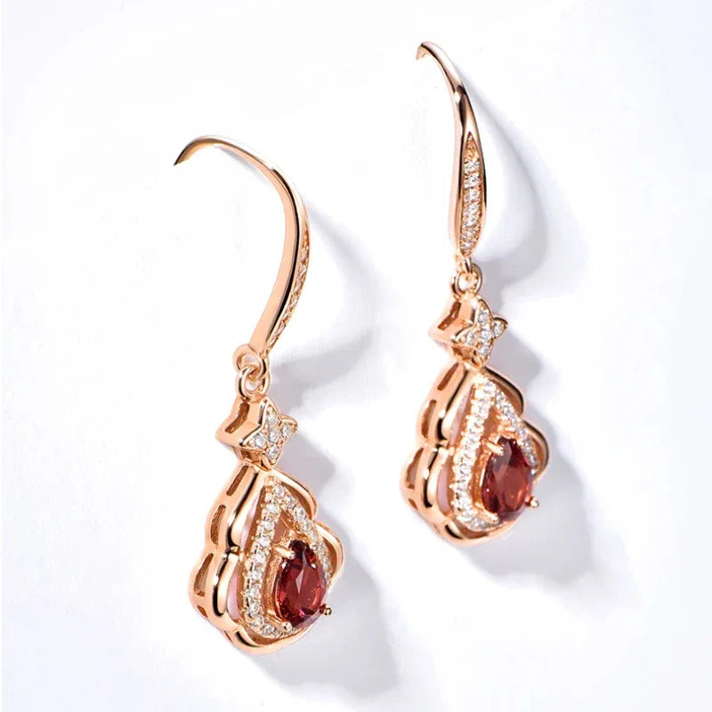 Garnet Filigree Teardrop Earrings rear and band detail view 10