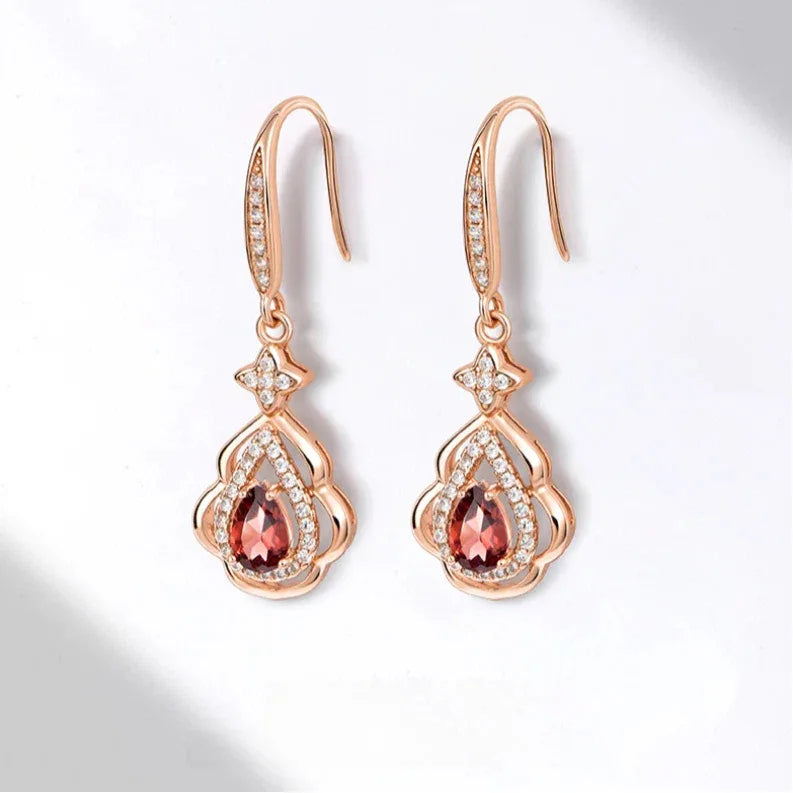 Garnet Filigree Teardrop Earrings rear and band detail view 7