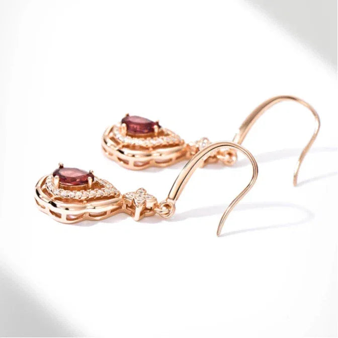 Garnet Filigree Teardrop Earrings rear and band detail view 8