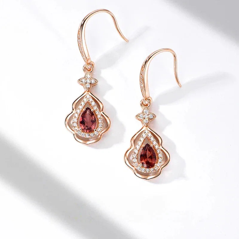 Garnet Filigree Teardrop Earrings rear and band detail view 9