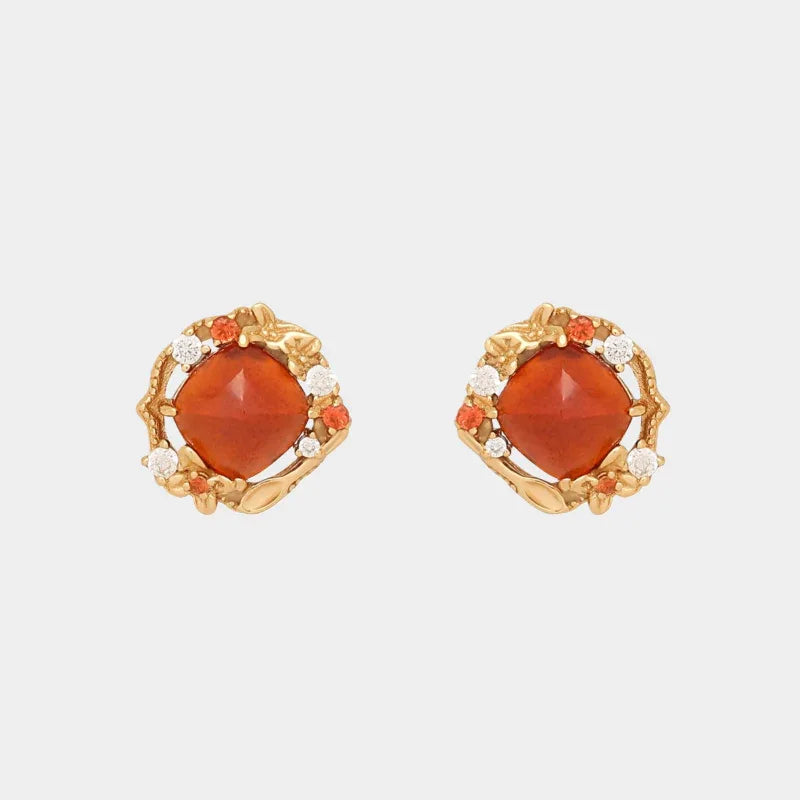 Garnet Floral Halo Stud Earrings front product view on a light background