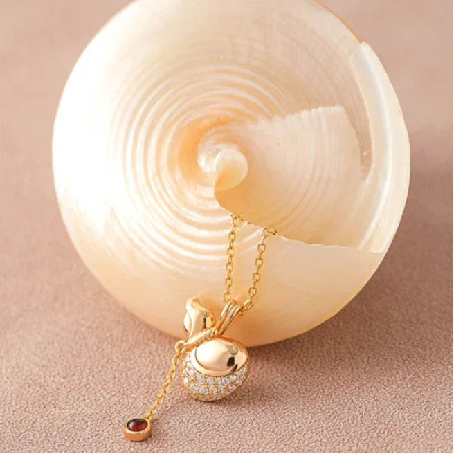 Garnet Gourd Drop Pendant Necklace close-up of the pendant and chain