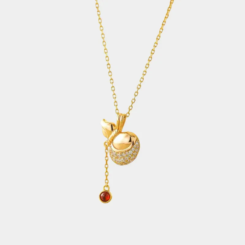 Garnet Gourd Drop Pendant Necklace full necklace view on a light background