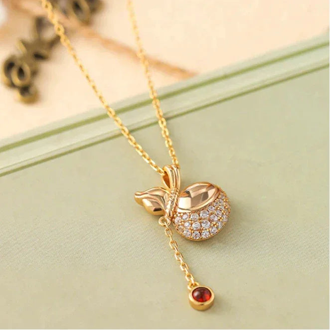 Garnet Gourd Drop Pendant Necklace side or angled pendant detail