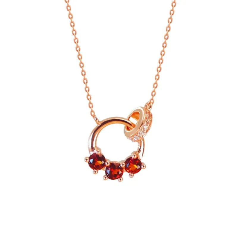 Garnet Interlocking Circle Pendant Necklace alternate full necklace view