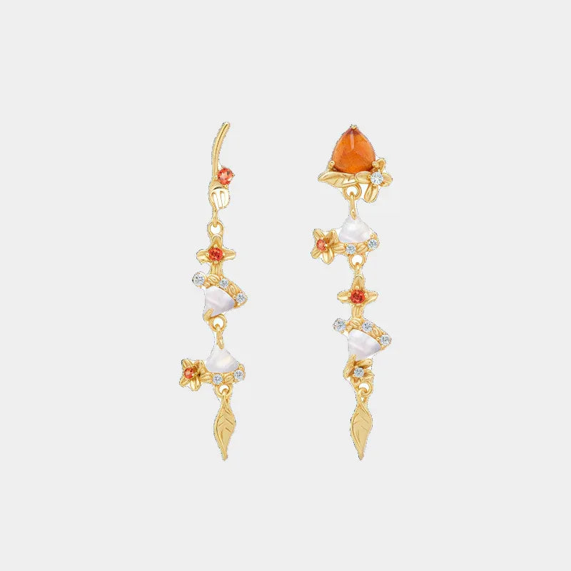 Garnet Leaf Cascade Drop Earrings front product view on a light background