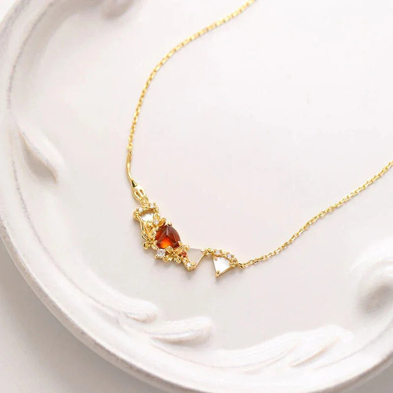 Garnet Multi-Stone Bar Necklace close-up of the pendant and chain