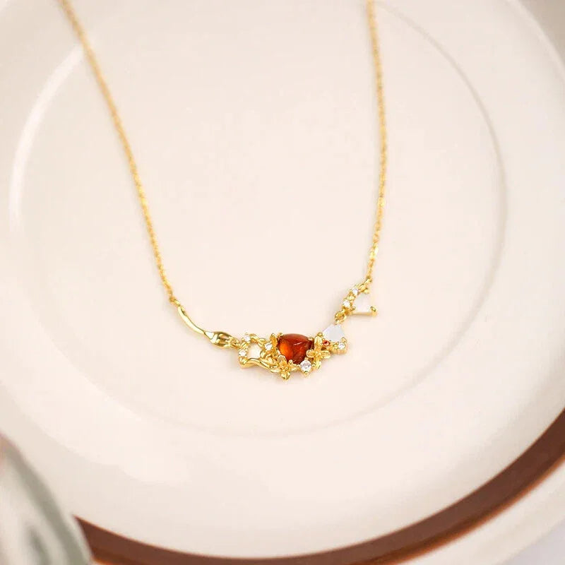 Garnet Multi-Stone Bar Necklace worn at the neckline from a second angle