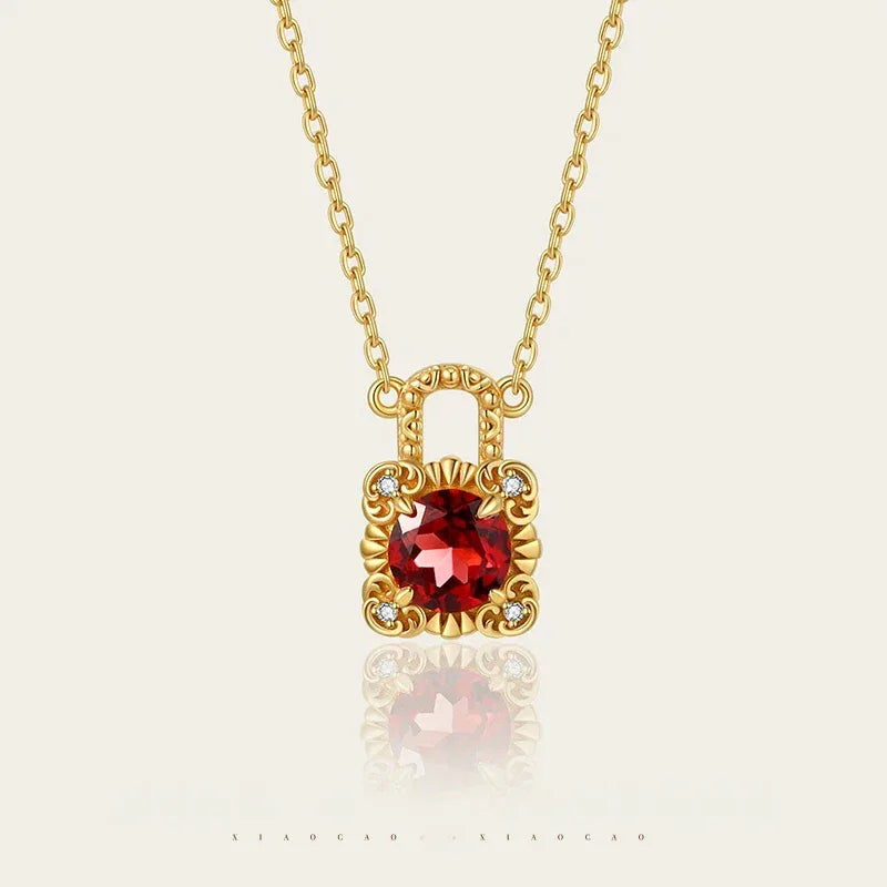 Garnet Padlock Pendant Necklace side or angled pendant detail