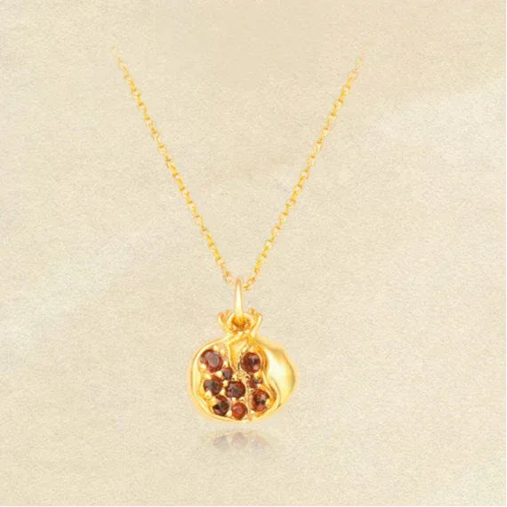 Garnet Pomegranate Pendant Necklace close-up of the pendant and chain