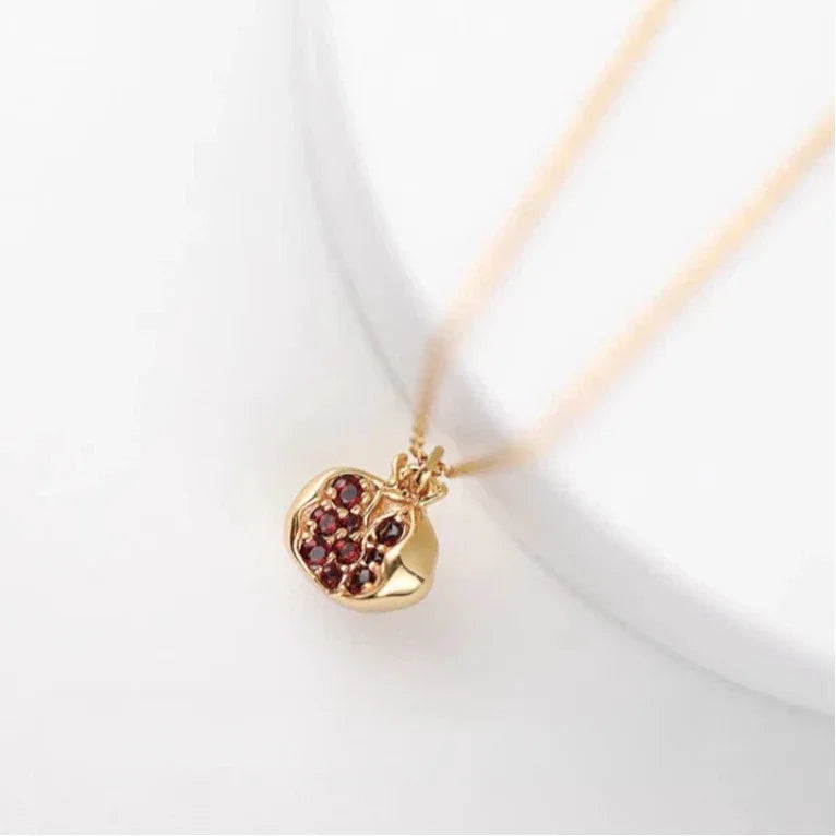 Garnet Pomegranate Pendant Necklace side or angled pendant detail
