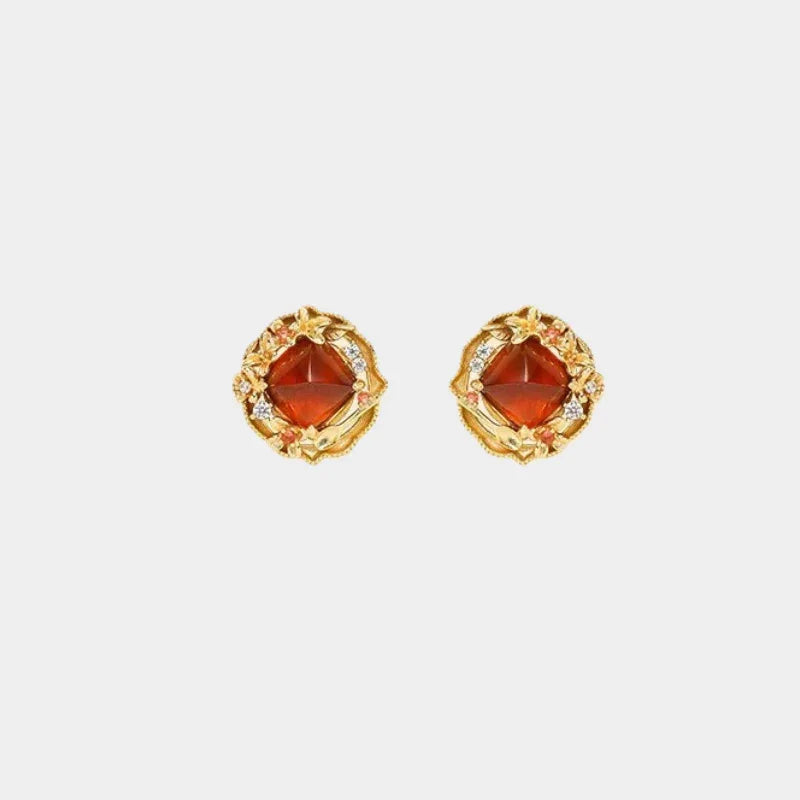 Garnet Rope-Halo Stud Earrings front product view on a light background