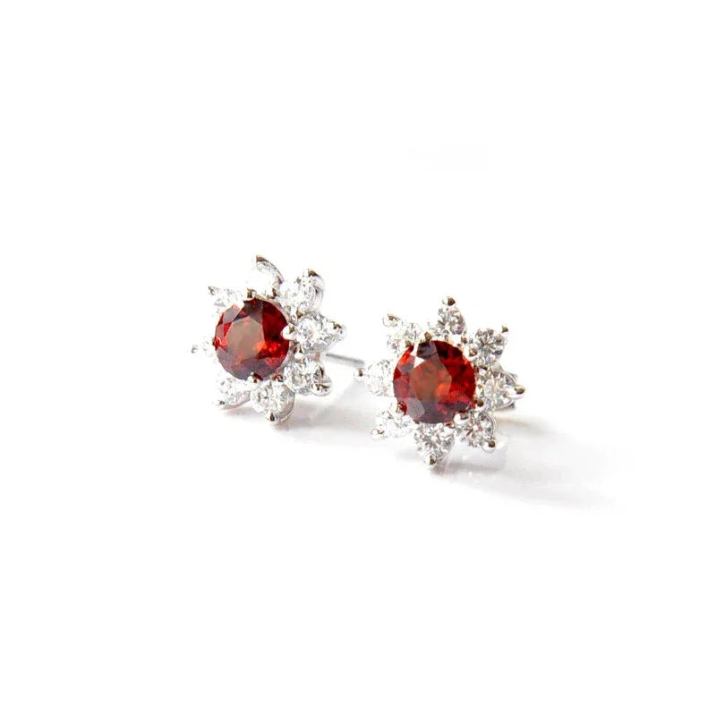 Garnet Snowflake Stud Earrings rear and band detail view