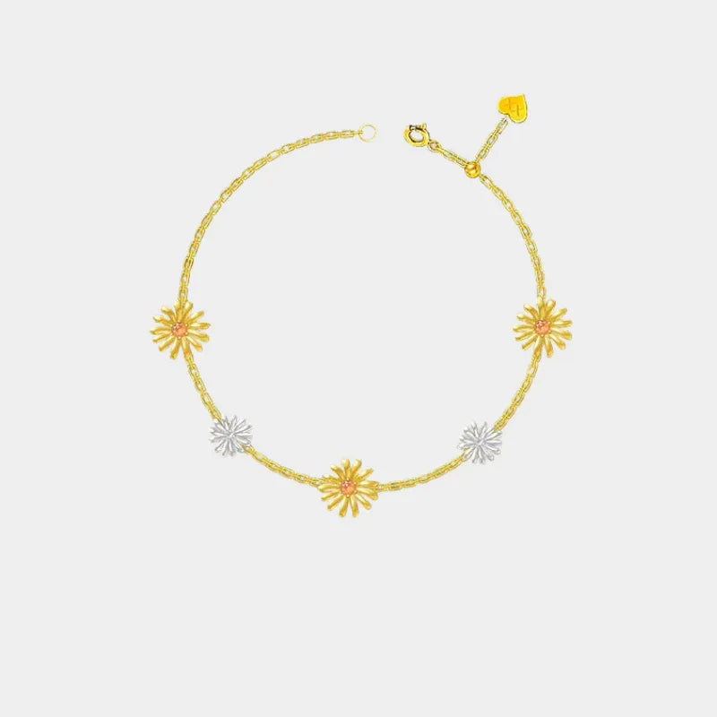 Garnet Two-Tone Floral Station Bracelet full bracelet view on a light background