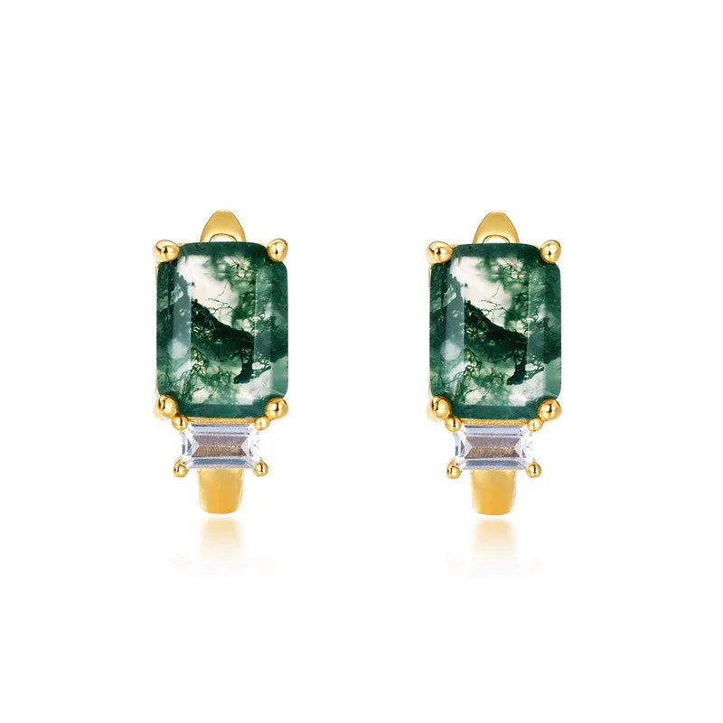 Geometric Moss Agate Earrings — angled product view 5