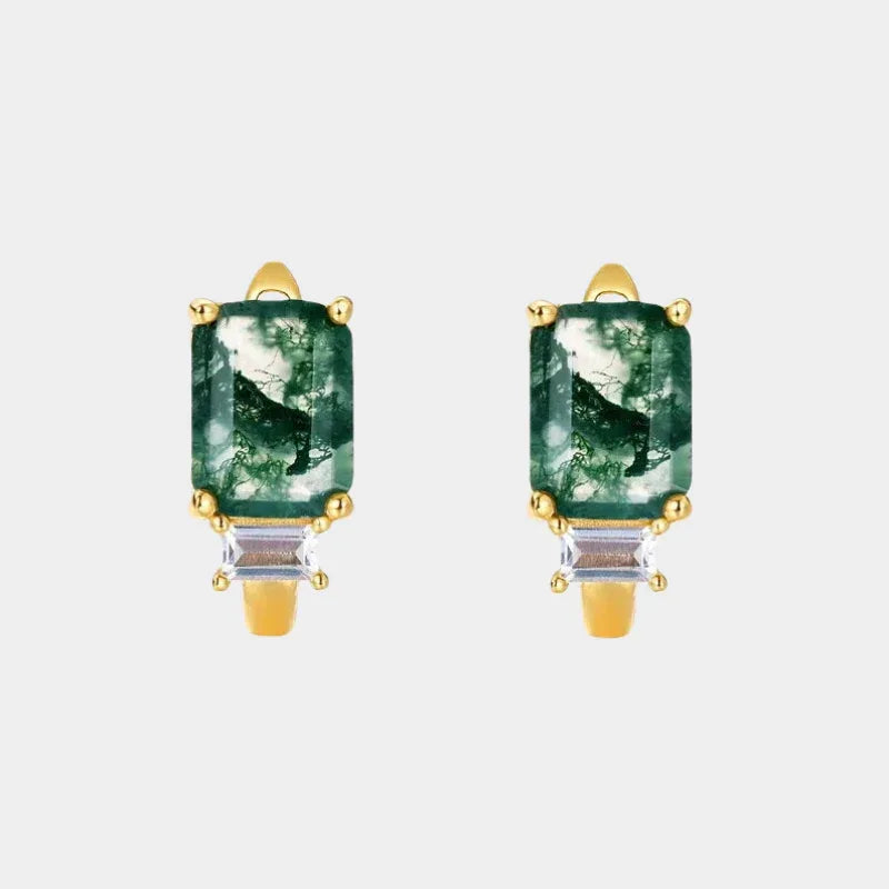 Geometric Moss Agate Earrings — front product view on a light background