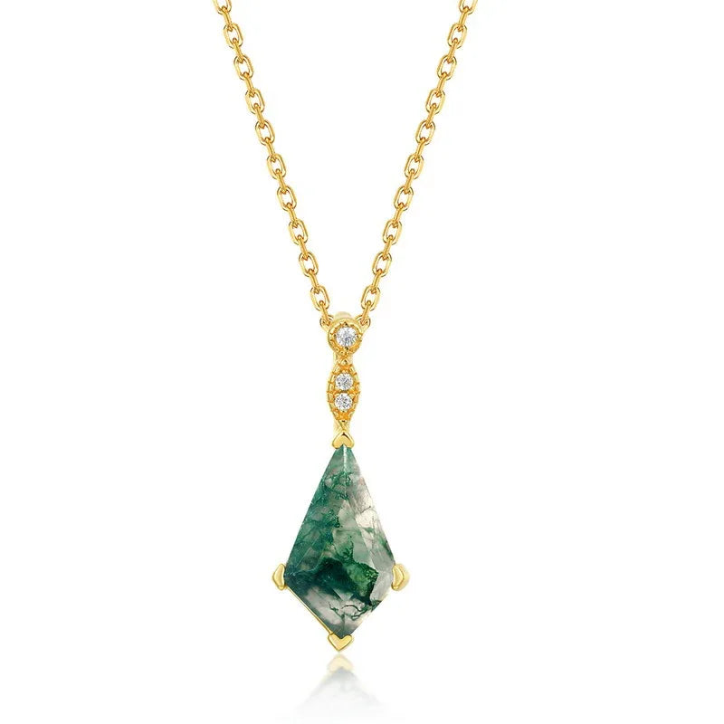 Geometric Moss Agate Pendant — full necklace arrangement 5
