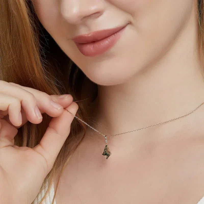 Geometric Moss Agate Pendant — pendant close-up 3