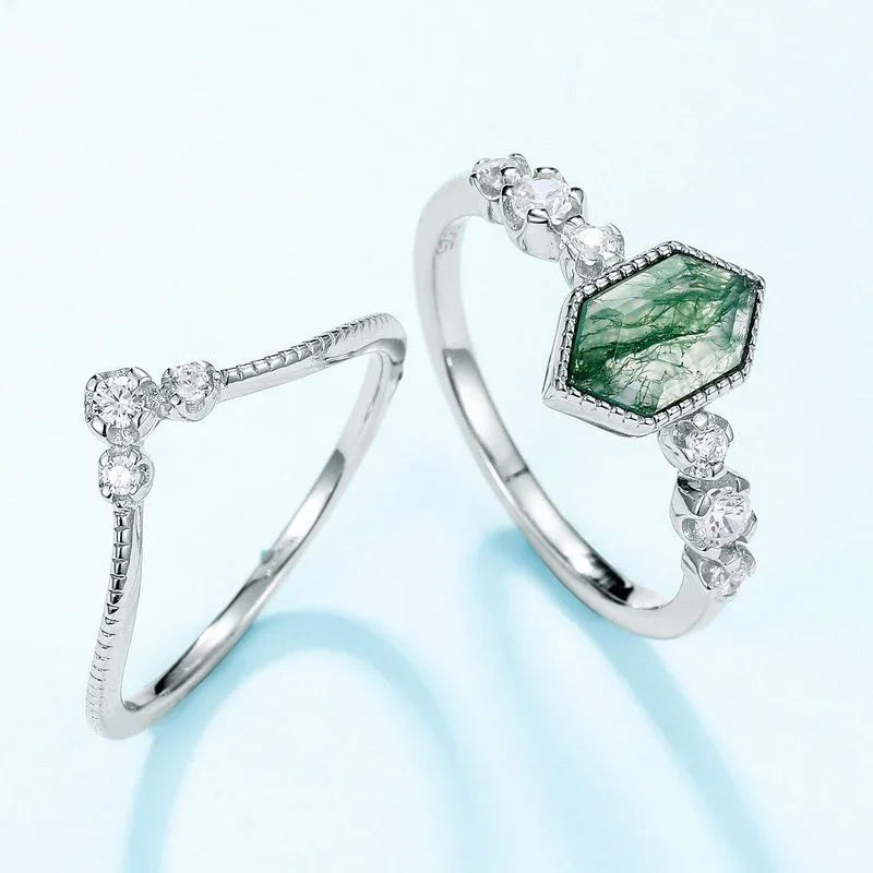 Geometric Moss Agate Stackable Ring — alternate front view 6