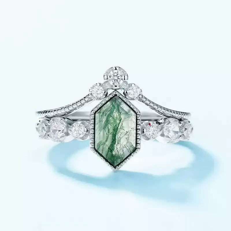 Geometric Moss Agate Stackable Ring — front setting detail 3