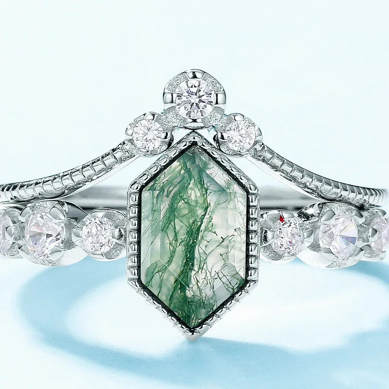 Geometric Moss Agate Stackable Ring — side profile and band detail 4
