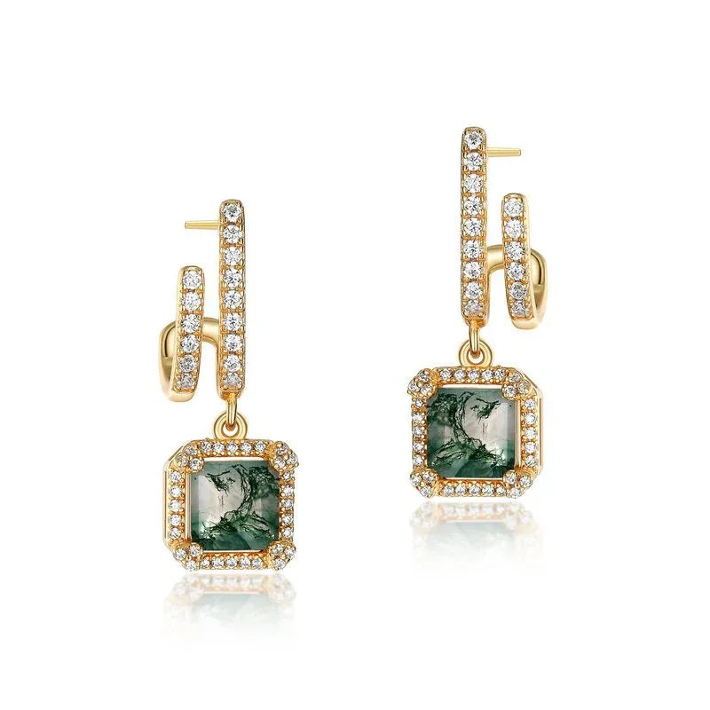 Geometric Series Moss Agate Earrings — angled product view 5