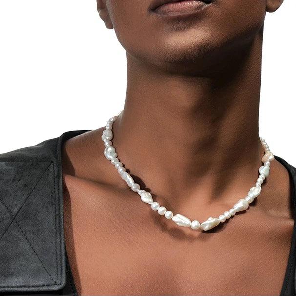 14K Gold-Filled Baroque Pearl Necklace — front neckline-worn view showing the irregular pearls
